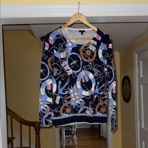 Talbots Navy Multi-Color Nautical Crewneck Sweater